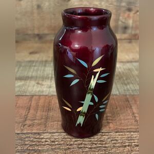 Vtg 5” Japanese Royal Maruni Lacquerware Vase Oxblood Red Porcelain Hand Painted